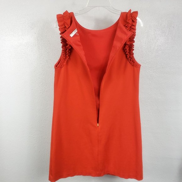 Trina Turk Size 10 Lined Mini Ruffle Zip Back Sleeveless Halter Shift Dress - Picture 10 of 14